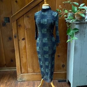 Fuzzi Elegant Patterned Maxi Long Sleeve Dress